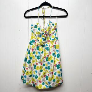 American Eagle Womens Vibrant Floral Halter Mini Dress Size 6 Pockets High Waist